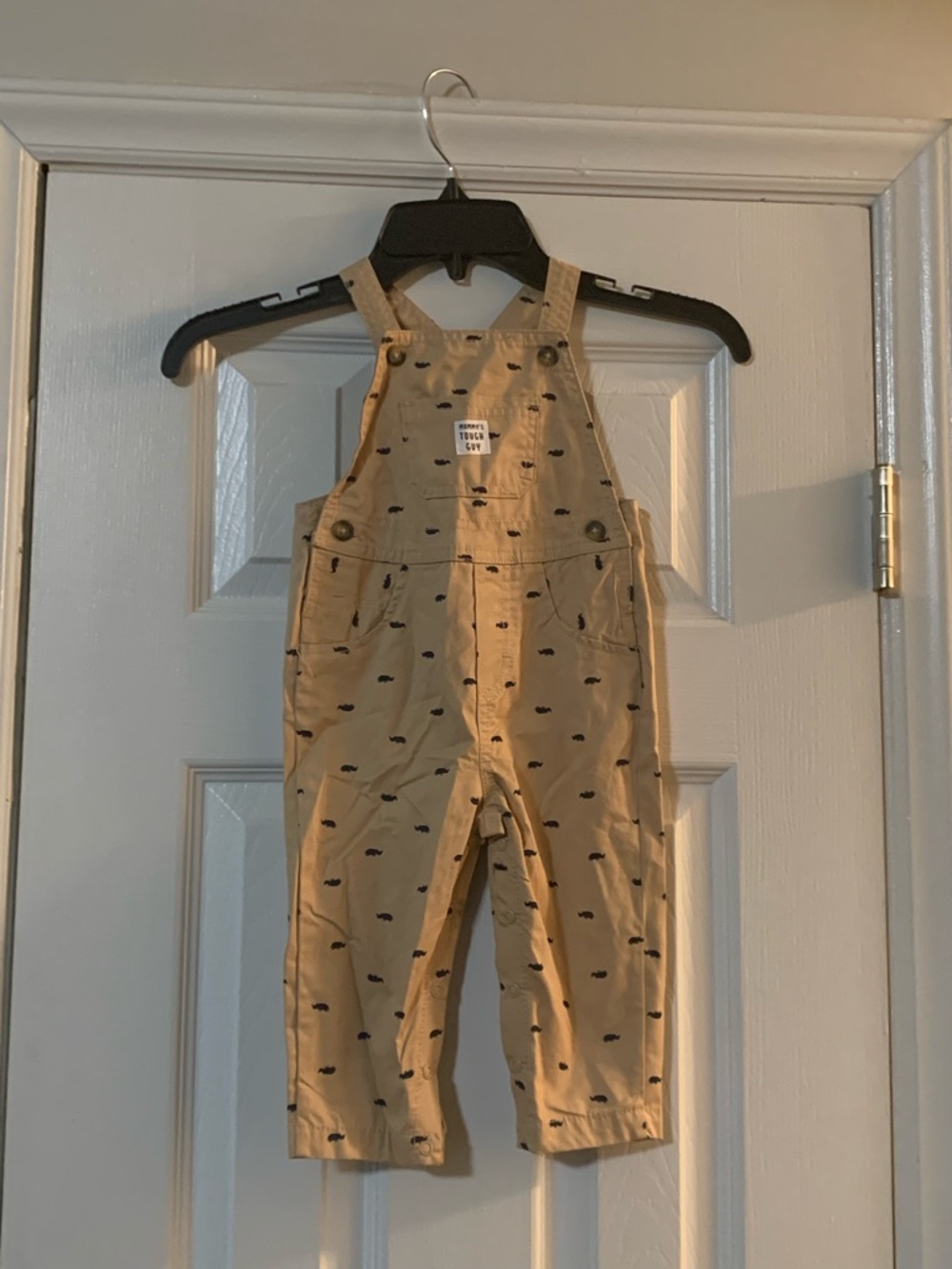 Carter's Tan Overalls with Small Black Car Print
